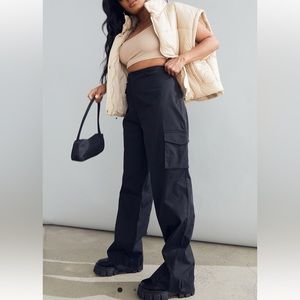 Black Pocket Front Cargo Straight Leg Pants